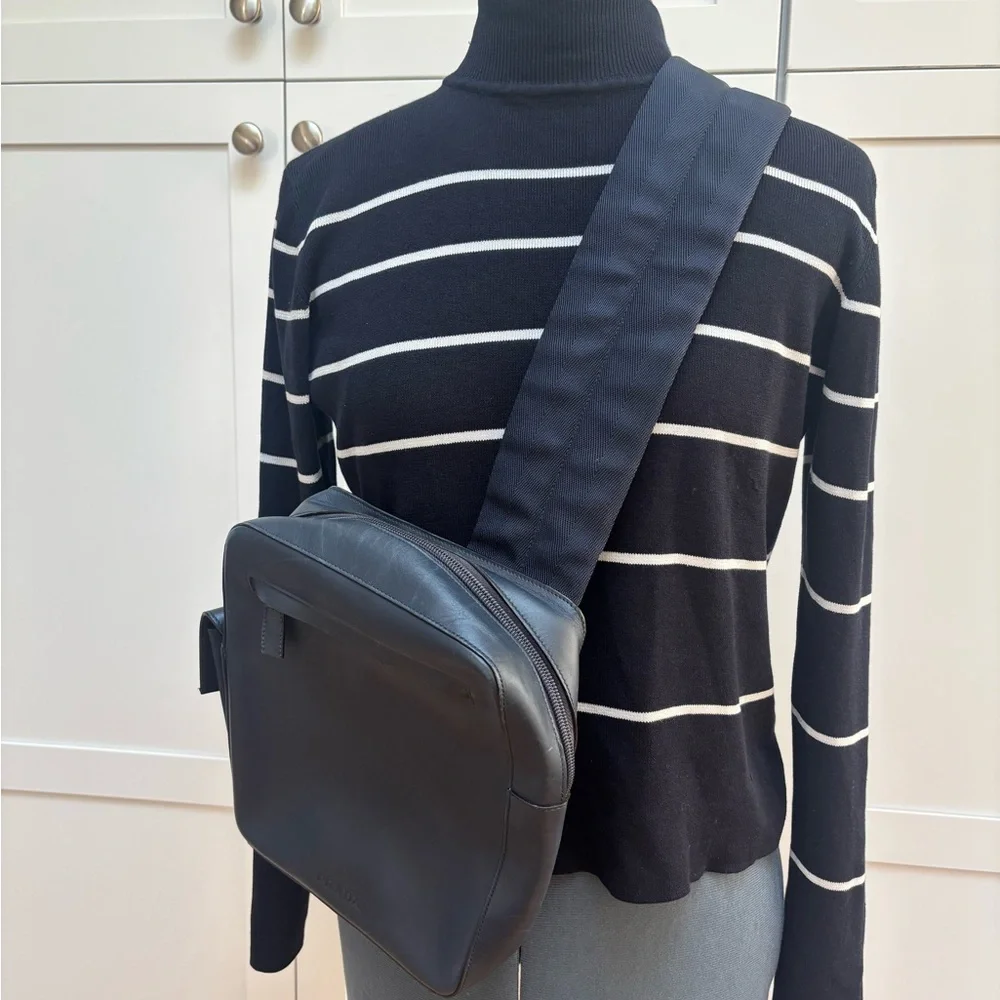 Prada Leather Navy Crossbody Bag with nylon strap Travel